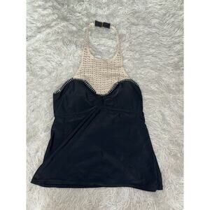 So Women’s Sz. L Black Halter (rope Look) Swim Top. Pretty